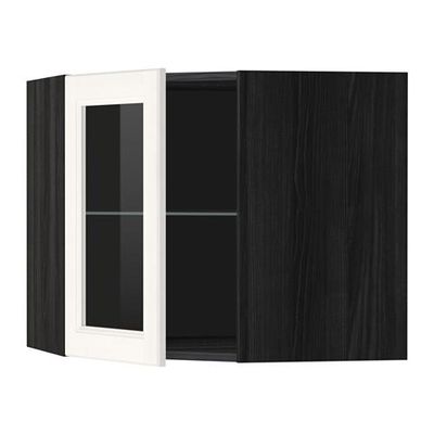 МЕТОД Углов навесн шк с полками/сткл дв - 68x60 см, Лаксарби белый, под дерево черный
