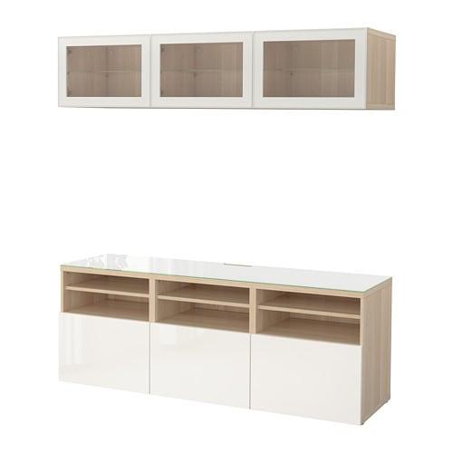 White Clear Glass Drawer Guides, White Oak Glass Paneled Door Media Cabinet
