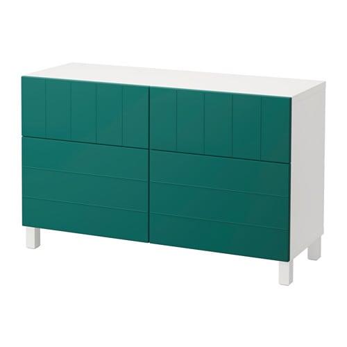 БЕСТО Комб для хран с дверц/ящ - белый/Халлставик сине-зеленый, направляющие ящика,нажимные БЕСТО Комб для хран с дверц/ящ - белый/Халлставик сине-зеленый, направляющие ящика,нажимные