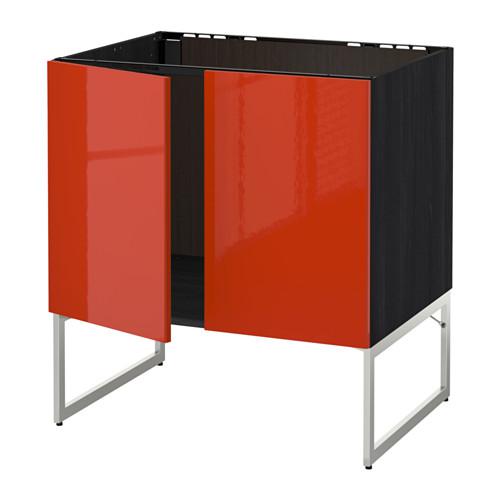 МЕТОД Напольн шкаф д раковины+2 двери - под дерево черный, Ерста глянцевый оранжевый МЕТОД Напольн шкаф д раковины+2 двери - под дерево черный, Ерста глянцевый оранжевый