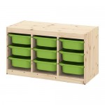 ТРУФАСТ Комбинация д/хранения+контейнерами - светлая беленая сосна/зеленый