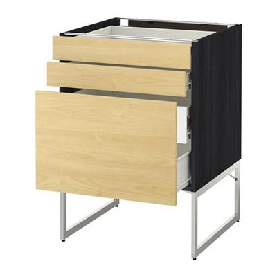 МЕТОД / ФОРВАРА Напольн шкаф 3фронт пнл/2низ/2ср ящ - 60x60x60 см, Тингсрид под березу, под дерево черный МЕТОД / ФОРВАРА Напольн шкаф 3фронт пнл/2низ/2ср ящ - 60x60x60 см, Тингсрид под березу, под дерево черный