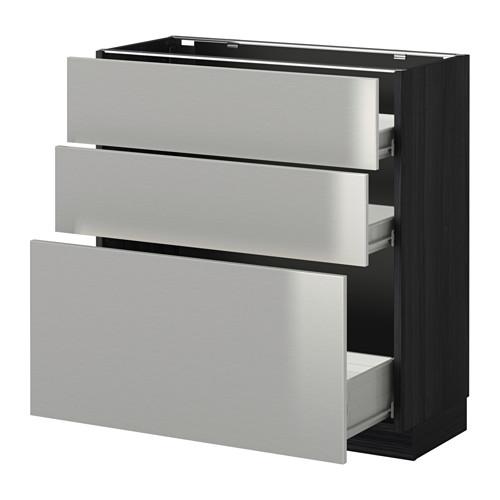 МЕТОД / ФОРВАРА Напольн шкаф 3фрнт пнл/2низк/1ср ящ - под дерево черный, Гревста нержавеющ сталь, 80x37 см МЕТОД / ФОРВАРА Напольн шкаф 3фрнт пнл/2низк/1ср ящ - под дерево черный, Гревста нержавеющ сталь, 80x37 см