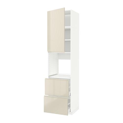 МЕТОД / МАКСИМЕРА Высок шкаф д духов+дверь/2 ящика - белый, Воксторп глянцевый светло-бежевый МЕТОД / МАКСИМЕРА Высок шкаф д духов+дверь/2 ящика - белый, Воксторп глянцевый светло-бежевый