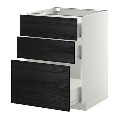 МЕТОД / ФОРВАРА Напольный шкаф с 3 ящиками - 60x60 см, Тингсрид под дерево черный, белый