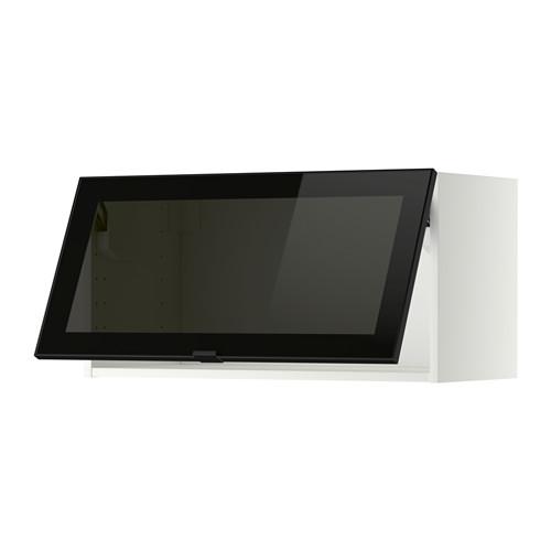 МЕТОД Гориз навесн шкаф со стекл дверью - белый, Ютис дымчатое стекло/черный, 80x40 см