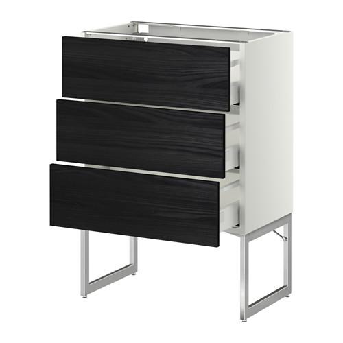 МЕТОД / МАКСИМЕРА Нплн шк 3 фрнт/3 средн ящика - белый, Тингсрид под дерево черный, 60x37x60 см