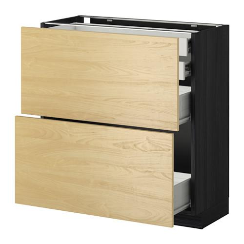 МЕТОД / ФОРВАРА Нплн шк 2фрнт/2низк/2 выс/2срдн ящ - под дерево черный, Тингсрид под березу, 80x37 см