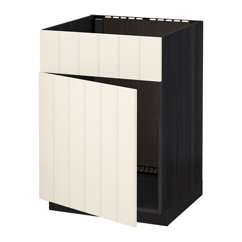 МЕТОД Напольный шкаф п-мойку с дв/фр пнл - под дерево черный, Хитарп белый с оттенком