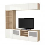 БЕСТО Шкаф для ТВ, комбин/стеклян дверцы - под беленый дуб/Сельсвикен глянцевый/белый матовое стекло, направляющие ящика, плавно закр БЕСТО Шкаф для ТВ, комбин/стеклян дверцы - под беленый дуб/Сельсвикен глянцевый/белый матовое стекло, направляющие ящика, плавно закр