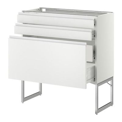 МЕТОД / ФОРВАРА Напольн шкаф 3фронт пнл/2низ/2ср ящ - 80x37x60 см, Нодста белый/алюминий, белый