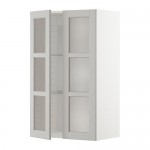 МЕТОД Навесной шкаф с полками/2 стекл дв - белый, Лерх светло-серый, 60x100 см