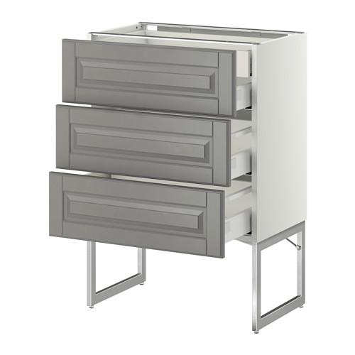 МЕТОД / МАКСИМЕРА Напольн шкаф 3фронт пнл/2низ/2ср ящ - белый, Будбин серый, 60x37x60 см