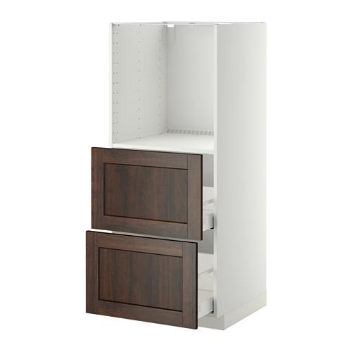 МЕТОД / МАКСИМЕРА Высокий шкаф с 2 ящиками д/духовки - Эдсерум под дерево коричневый, белый