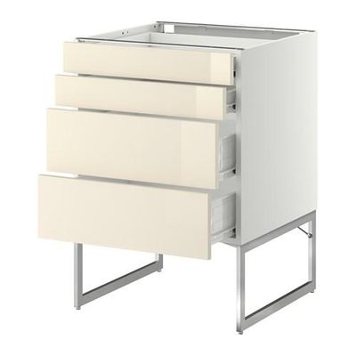 МЕТОД / ФОРВАРА Нплн шк 4 фронт/2 низк/2средн ящ - 60x60x60 см, Рингульт глянцевый кремовый, белый