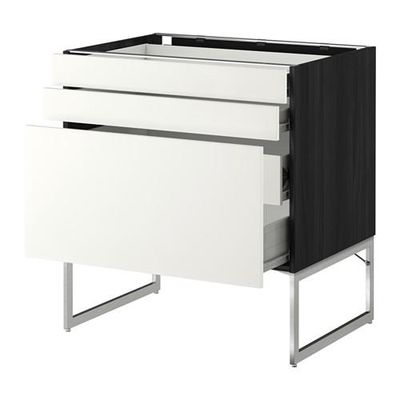 МЕТОД / ФОРВАРА Напольн шкаф 3фронт пнл/2низ/2ср ящ - 80x60x60 см, Хэггеби белый, под дерево черный МЕТОД / ФОРВАРА Напольн шкаф 3фронт пнл/2низ/2ср ящ - 80x60x60 см, Хэггеби белый, под дерево черный
