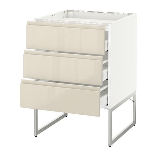 МЕТОД / МАКСИМЕРА Напольн шкаф/3фронт пнл/3ящика - белый, Воксторп глянцевый светло-бежевый, 60x60x60 см МЕТОД / МАКСИМЕРА Напольн шкаф/3фронт пнл/3ящика - белый, Воксторп глянцевый светло-бежевый, 60x60x60 см
