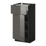 МЕТОД / ФОРВАРА Напольн шкаф двр/фр пнл/плк/2низ ящ - под дерево черный, Рингульт глянцевый серый, 40x37 см МЕТОД / ФОРВАРА Напольн шкаф двр/фр пнл/плк/2низ ящ - под дерево черный, Рингульт глянцевый серый, 40x37 см