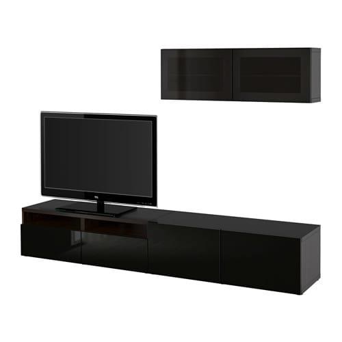 БЕСТО Шкаф для ТВ, комбин/стеклян дверцы - черно-коричневый/Сельсвикен глянцевый/черный дымчатое стекло, направляющие ящика,нажимные БЕСТО Шкаф для ТВ, комбин/стеклян дверцы - черно-коричневый/Сельсвикен глянцевый/черный дымчатое стекло, направляющие ящика,нажимные