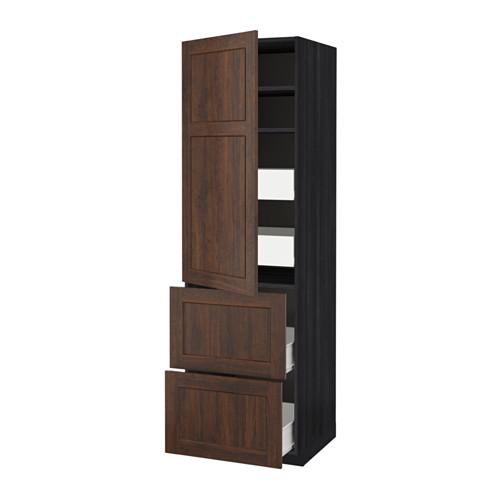 МЕТОД / ФОРВАРА Высокий шкаф+полки/4 ящика/2дверцы - под дерево черный, Эдсерум под дерево коричневый МЕТОД / ФОРВАРА Высокий шкаф+полки/4 ящика/2дверцы - под дерево черный, Эдсерум под дерево коричневый