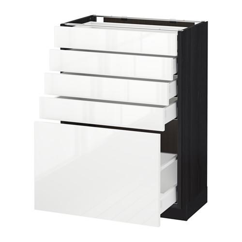 МЕТОД / МАКСИМЕРА Напольный шкаф с 5 ящиками - под дерево черный, Рингульт глянцевый белый, 60x37 см