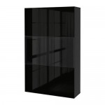 БЕСТО Комбинация д/хранения+стекл дверц - черно-коричневый/Сельсвикен глянцевый/черный дымчатое стекло