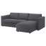 ВИМЛЕ Чехол на 3-местный диван - с козеткой/Гуннаред классический серый