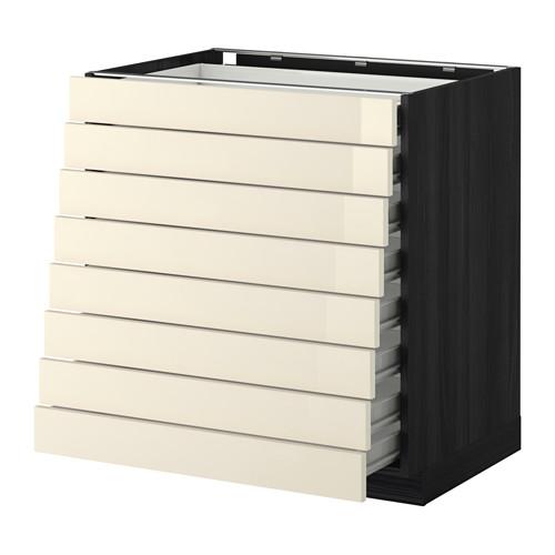 МЕТОД / ФОРВАРА Наполн шкаф 8 фронт/8 низк ящиков - 80x60 см, Рингульт глянцевый кремовый, под дерево черный