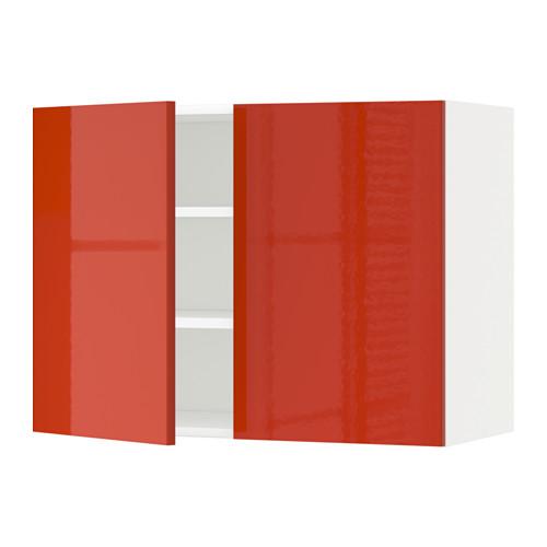 МЕТОД Навесной шкаф с полками/2дверцы - белый, Ерста глянцевый оранжевый, 80x60 см МЕТОД Навесной шкаф с полками/2дверцы - белый, Ерста глянцевый оранжевый, 80x60 см