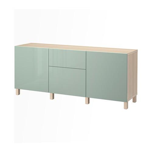 БЕСТО Комбинация для хранения с ящиками - под беленый дуб/Сельсвикен глянцевый/серо-зеленый светлый, направляющие ящика, плавно закр БЕСТО Комбинация для хранения с ящиками - под беленый дуб/Сельсвикен глянцевый/серо-зеленый светлый, направляющие ящика, плавно закр