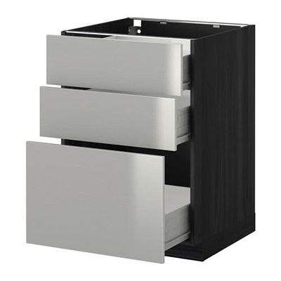 МЕТОД / ФОРВАРА Напольный шкаф с 3 ящиками - 60x60 см, Гревста нержавеющ сталь, под дерево черный МЕТОД / ФОРВАРА Напольный шкаф с 3 ящиками - 60x60 см, Гревста нержавеющ сталь, под дерево черный