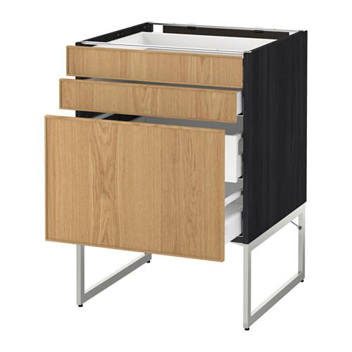 МЕТОД / МАКСИМЕРА Напольн шкаф 3фронт пнл/2низ/2ср ящ - под дерево черный, Экестад дуб, 60x60x60 см МЕТОД / МАКСИМЕРА Напольн шкаф 3фронт пнл/2низ/2ср ящ - под дерево черный, Экестад дуб, 60x60x60 см