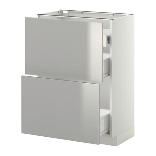 МЕТОД / ФОРВАРА Нап шкаф 2 фрнт пнл/1низк/2ср ящ - белый, Гревста нержавеющ сталь, 60x37 см
