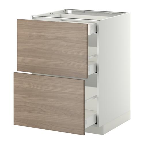 МЕТОД / МАКСИМЕРА Напольный шкаф/2фасада/3ящика - белый, Брокхульт под грецкий орех светло-серый, 60x60 см