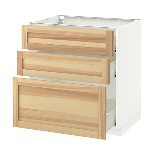МЕТОД / ФОРВАРА Напольный шкаф с 3 ящиками - белый, Торхэмн естественный ясень, 80x60 см
