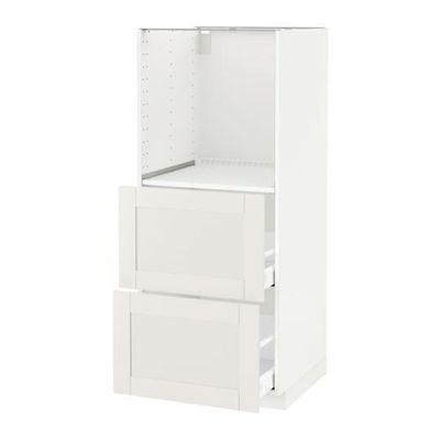 МЕТОД / МАКСИМЕРА Высокий шкаф с 2 ящиками д/духовки - Сэведаль белый, белый