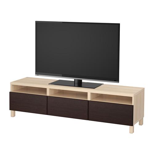 БЕСТО Тумба д/ТВ с ящиками - под беленый дуб/Инвикен черно-коричневый, направляющие ящика, плавно закр БЕСТО Тумба д/ТВ с ящиками - под беленый дуб/Инвикен черно-коричневый, направляющие ящика, плавно закр