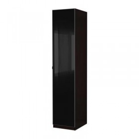 ПАКС Гардероб с 1 дверью - Пакс Сторос стекло/черный, черно-коричневый, 50x38x236 см, плавно закрывающиеся петли