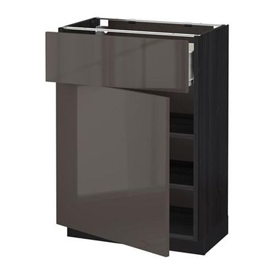 МЕТОД / ФОРВАРА Напольный шкаф с ящиком/дверью - 60x37 см, Рингульт глянцевый серый, под дерево черный МЕТОД / ФОРВАРА Напольный шкаф с ящиком/дверью - 60x37 см, Рингульт глянцевый серый, под дерево черный