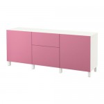 БЕСТО Комбинация для хранения с ящиками - белый/Лаппвикен розовый, направляющие ящика,нажимные