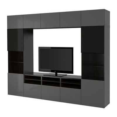 БЕСТО Шкаф для ТВ, комбин/стеклян дверцы - черно-коричневый/Сельсвикен глянцевый/серый дымчатое стекло, направляющие ящика,нажимные БЕСТО Шкаф для ТВ, комбин/стеклян дверцы - черно-коричневый/Сельсвикен глянцевый/серый дымчатое стекло, направляющие ящика,нажимные