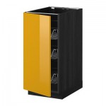 МЕТОД Напольный шкаф с проволочн ящиками - 40x60 см, Ерста глянцевый желтый, под дерево черный