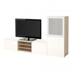 БЕСТО Шкаф для ТВ, комбин/стеклян дверцы - под беленый дуб Глассвик/Сельсвикен белый матовое стекло, направляющие ящика, плавно закр БЕСТО Шкаф для ТВ, комбин/стеклян дверцы - под беленый дуб Глассвик/Сельсвикен белый матовое стекло, направляющие ящика, плавно закр