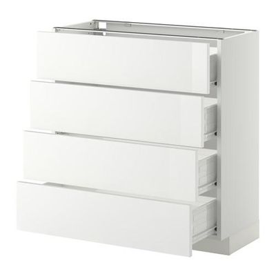 МЕТОД / ФОРВАРА Напольн шкаф 4 фронт панели/4 ящика - 80x37 см, Рингульт глянцевый белый, белый