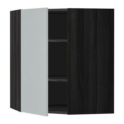 МЕТОД Угловой навесной шкаф с полками - 68x80 см, Веддинге серый, под дерево черный