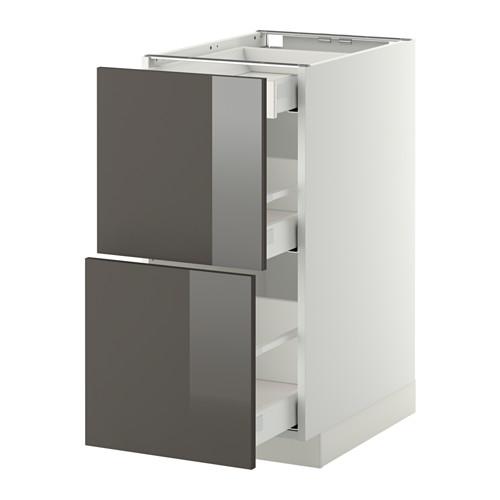 МЕТОД / МАКСИМЕРА Напольный шкаф/2фасада/3ящика - белый, Рингульт глянцевый серый, 40x60 см