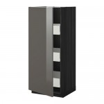 МЕТОД / ФОРВАРА Высокий шкаф с ящиками - Рингульт глянцевый серый, под дерево черный МЕТОД / ФОРВАРА Высокий шкаф с ящиками - Рингульт глянцевый серый, под дерево черный