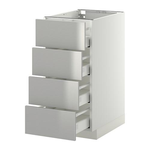 МЕТОД / МАКСИМЕРА Напольн шкаф 4 фронт панели/4 ящика - белый, Гревста нержавеющ сталь, 40x60 см МЕТОД / МАКСИМЕРА Напольн шкаф 4 фронт панели/4 ящика - белый, Гревста нержавеющ сталь, 40x60 см