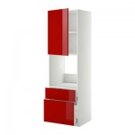 МЕТОД / МАКСИМЕРА Высок шкаф д духов+дверь/2 ящика - 60x60x200 см, Рингульт глянцевый красный, белый