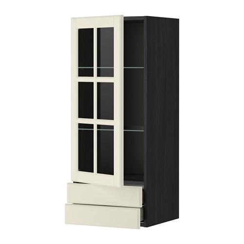 МЕТОД / МАКСИМЕРА Навесной шкаф/стекл дверца/2 ящика - под дерево черный, Будбин белый с оттенком, 40x100 см